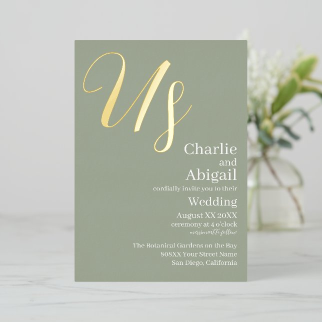 Gold US Modern Elegant Wedding on Sage Green (Standing Front)
