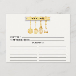 Gold Utensils Bridal Shower Recipe Cards