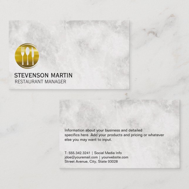 Gold Utensils Logo | Marble Business Card (Front/Back)