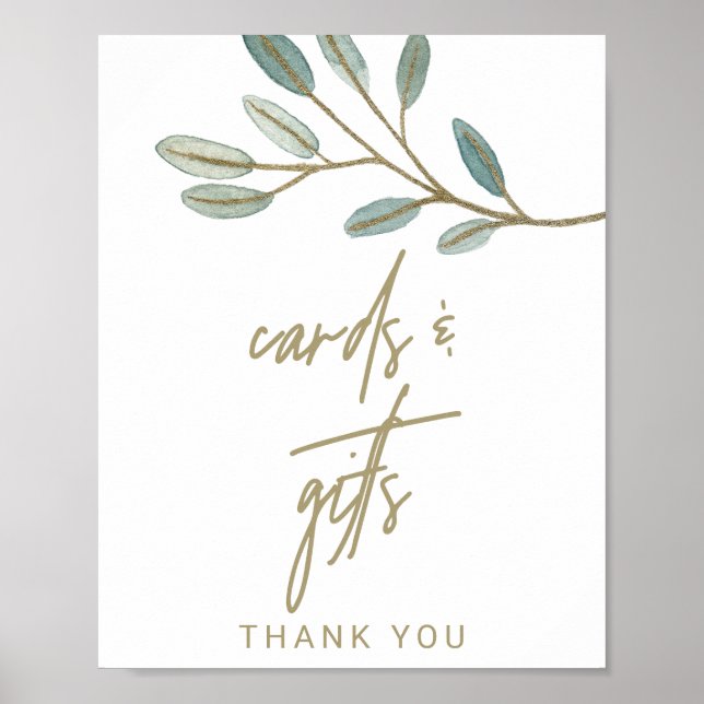 Gold Veined Eucalyptus Cards and Gifts Sign (Front)