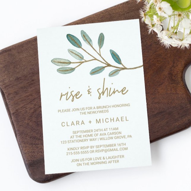 Gold Veined Eucalyptus Rise and Shine Invitation (Creator Uploaded)