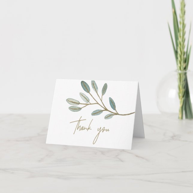 Gold Veined Eucalyptus Thank You Card (Front)