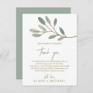 Gold Veined Eucalyptus Thank You Reception Card