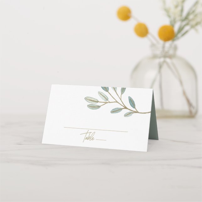 Gold Veined Eucalyptus Wedding Place Card (Front)