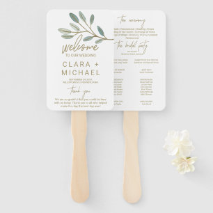 Gold Veined Eucalyptus Wedding Program Hand Fan