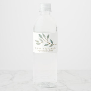 Gold Veined Eucalyptus Wedding Water Bottle Label