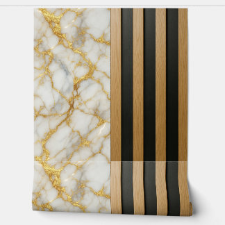 Gold Veined Marble Wood Slats  Wallpaper