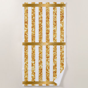 Gold Vertical Glitter Boho Stripes Collection Beach Towel