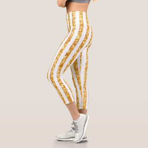 Gold Vertical Glitter Boho Stripes Collection Capri Leggings