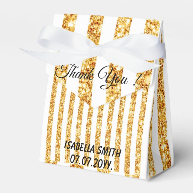 Gold Vertical Glitter Boho Stripes Collection Favour Box (Front Side)