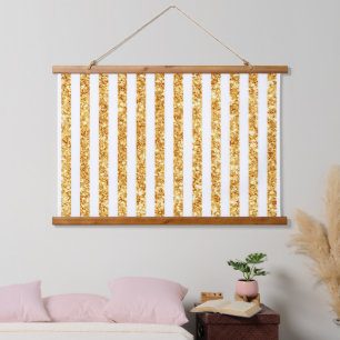 Gold Vertical Glitter Boho Stripes Collection Hanging Tapestry
