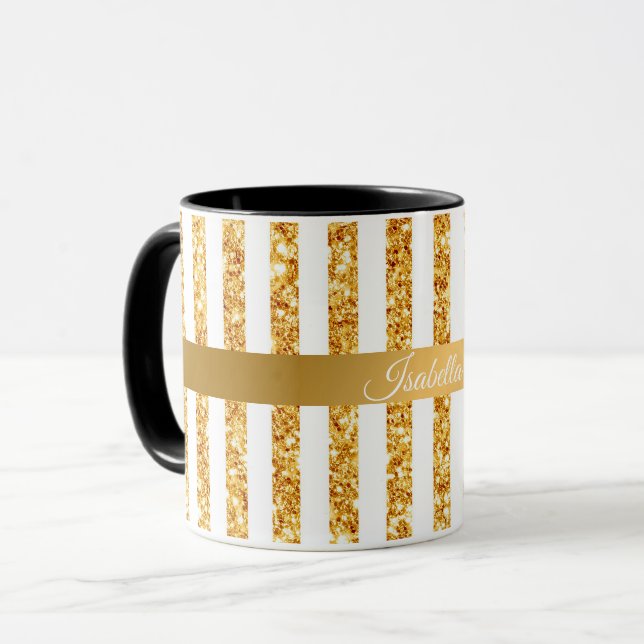 Gold Vertical Glitter Boho Stripes Collection Mug (Front Left)
