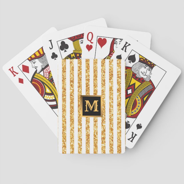 Gold Vertical Glitter Boho Stripes Collection Playing Cards (Back)