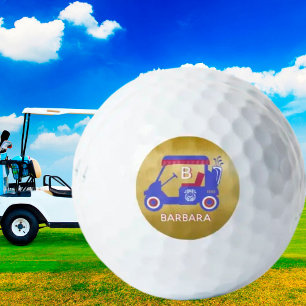 Gold & Very Blue Golf Cart Custom Monogram Name    Balls