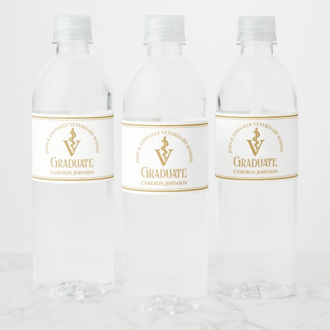 Gold Veterinary School Custom Graduation Party Water Bottle Label (Bottles)