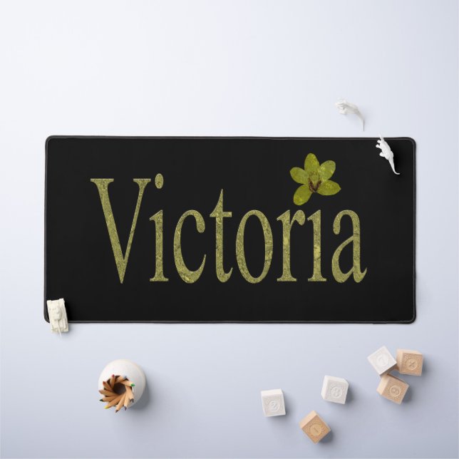 Gold Victoria Name Made With Golden Orchids, Desk Mat (Kids Table)