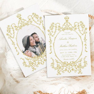 Gold Victorian Classic Floral Frame Wedding Photo Invitation