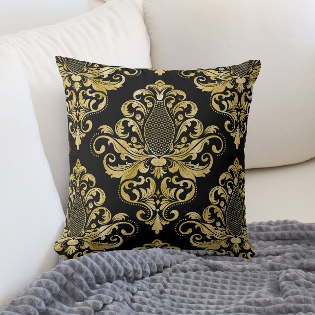 Gold Victorian Damask Pattern on Black Cushion (Creator Uploaded)