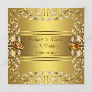 Gold Victorian Flowers Gold 50th Anniversary Invitation