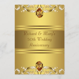 Gold Victorian Flowers Gold 50th Anniversary Invitation
