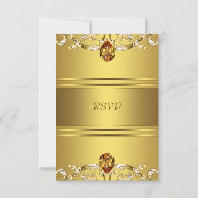Gold Victorian Flowers Gold 50th Anniversary RSVP Card (Front)