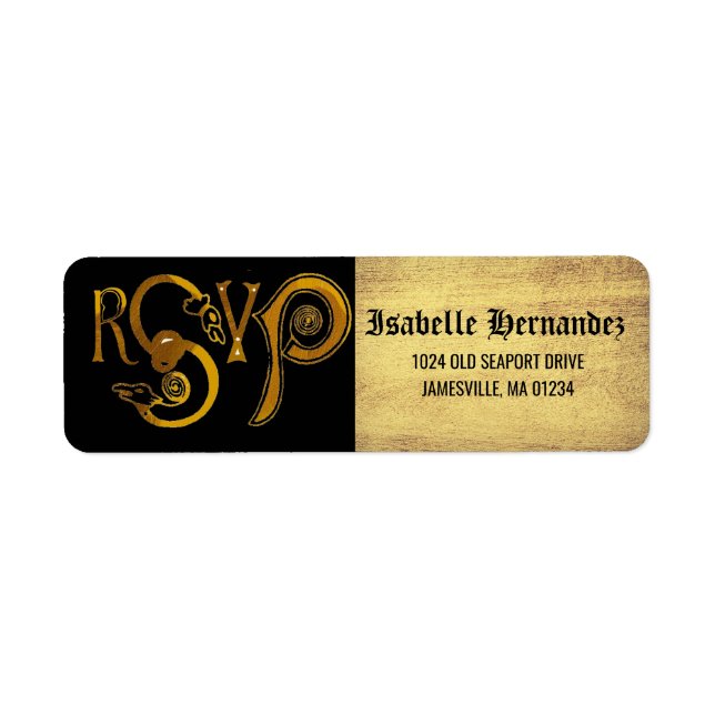 Gold Victorian RSVP Return Address Label (Front)