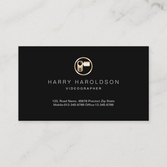 Gold Video Camera Icon Videographer Business Card (Front)