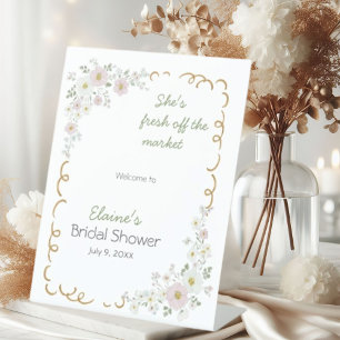 Gold Vine Fresh off Market Bridal Shower Welcome  Pedestal Sign