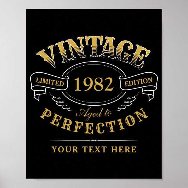 Gold Vintage Aged To Perfection Funny Birthday  Poster (Front)