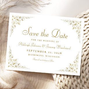 Gold Vintage Botanical Wedding Save the Date Postcard