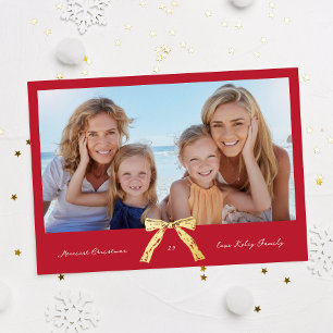 gold vintage bow red merriest christmas photo foil