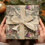 Gold Vintage Christmas Ornaments, Pine, Berries Wrapping Paper<br><div class="desc">This elegant and festive Christmas design features hand-drawn illustrations of vintage ornaments hanging among pine tree needles and decorated with winter red berries,  all against an elegant gold background.</div>