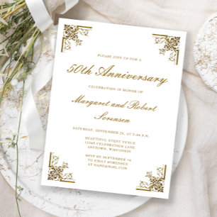 Gold Vintage Corners 50th Anniversary Invitation Postcard