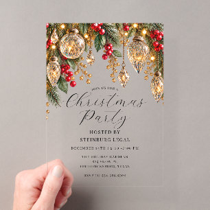 Gold Vintage Crystal Baubles Christmas Party Acrylic Invitations