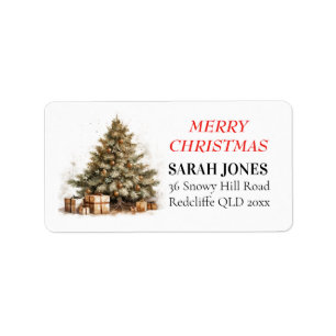 Gold Vintage Cute Merry Christmas tree Wishes Label