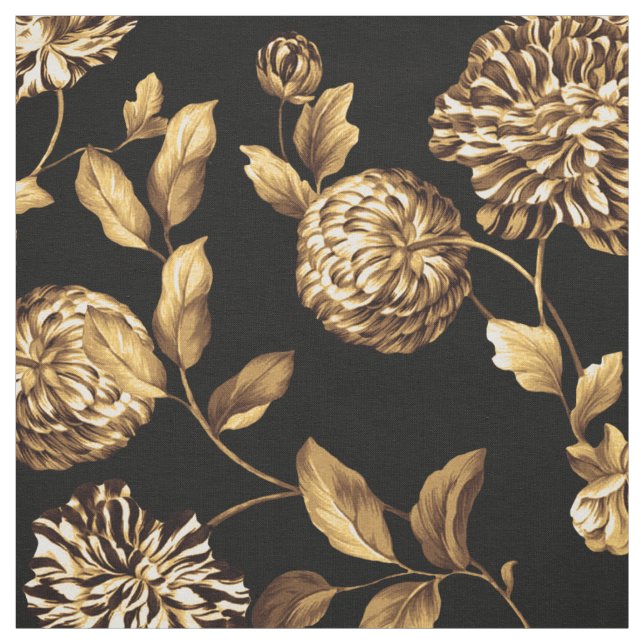 Gold Vintage Dahlia Flowers Pattern Fabric (Swatch)