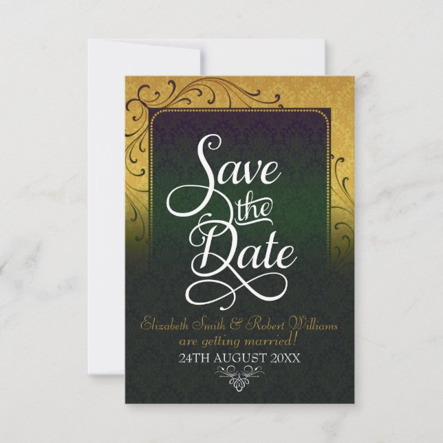 Gold Vintage Damask Elegance Save the Date Invitation (Front)