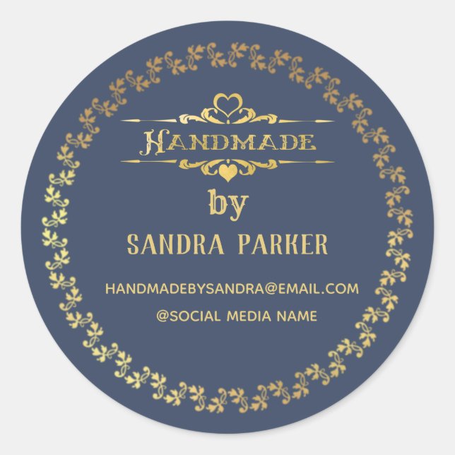 Gold vintage elegant handmade classic round sticker (Front)