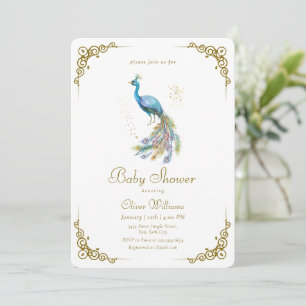Gold Vintage Elegant Peacock Baby Shower Invitation