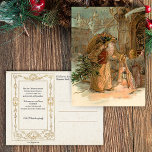 Gold Vintage Father Christmas and Angel Postcard<br><div class="desc">Old world Father Christmas in heavily ornamented gold robes bearing gifts and tree with winged angel. Beautiful complementary graphics on back with editable text fields.</div>