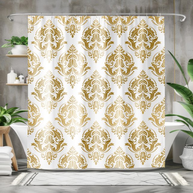 Gold Vintage Floral Damask Shower Curtain (Creator Uploaded)
