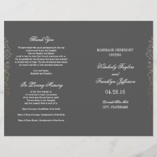 Gold Vintage Floral Grey Wedding Programs