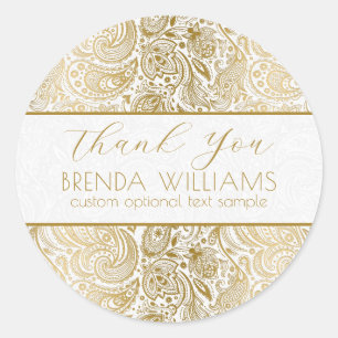 Gold Vintage Floral Lace Thank You Typography Classic Round Sticker