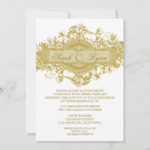 GOLD VINTAGE FLOWER WEDDING INVITATION
