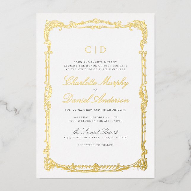 Gold Vintage Frame Classic Script Monogram Wedding (Front)