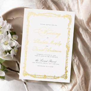 Gold Vintage Frame Classic Script Simple Wedding