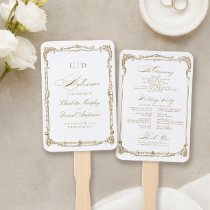 Gold Vintage Frame Classic Script Wedding Program Hand Fan