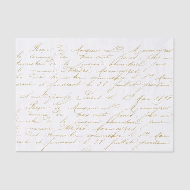 Gold Vintage French Script Handwriting Cursive Tissue Paper (Front)