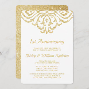 Gold Vintage Glam Elegant 1st Wedding Anniversary Invitation