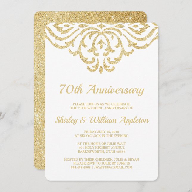 Gold Vintage Glam Elegant 70th Wedding Anniversary Invitation (Front/Back)